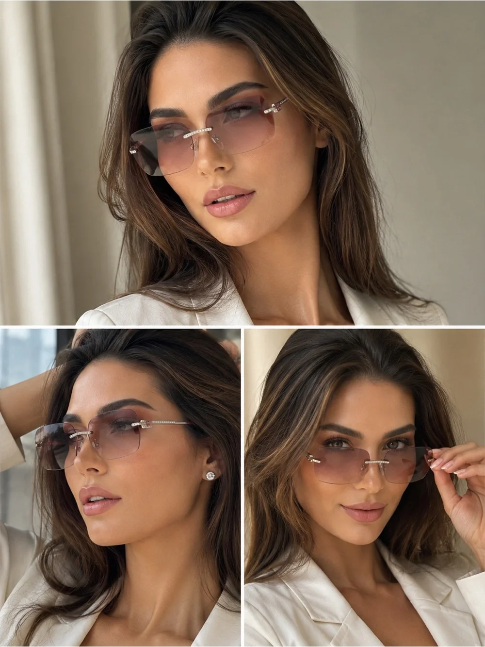 Chanel Rhinestone Accent Rimless Sunglasses - Pink Gradient Lenses